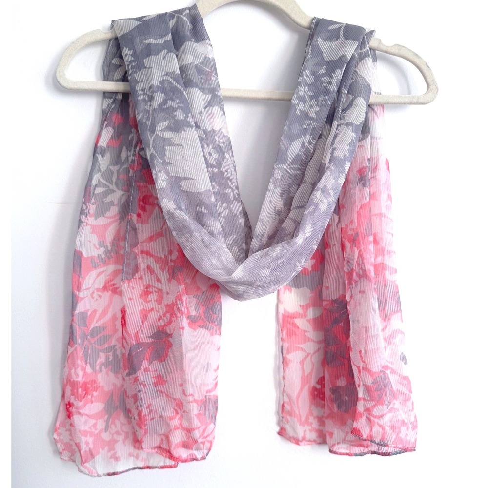 Retro Lightweight Sheer Floral Print 22" x 64" Oblong Scarf Cottagecore